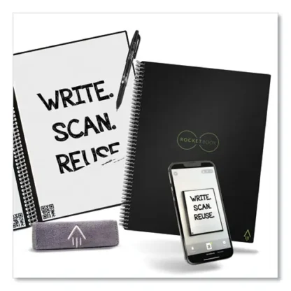 Rocketbook Core Smart Notebook, Wide/Legal Rule, Black Cover, 18 Sheets, 8.8" x 6"