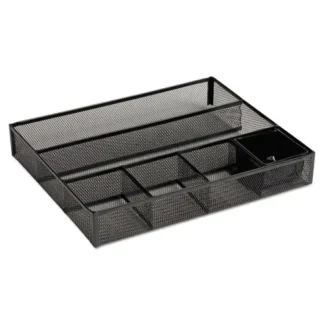 Rolodex™ Metal Mesh Deep Desk Drawer Organizer, Six Compartments, Black