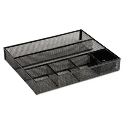 Rolodex™ Metal Mesh Deep Desk Drawer Organizer, Six Compartments, Black