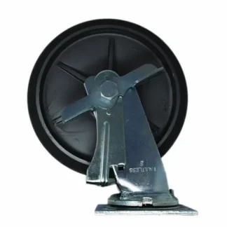 Rubbermaid® Commercial 8" Swivel Caster with Brake for Housekeeping Cart, Mount Plate Stem, Black/Silver, Set - Non-Stock Item