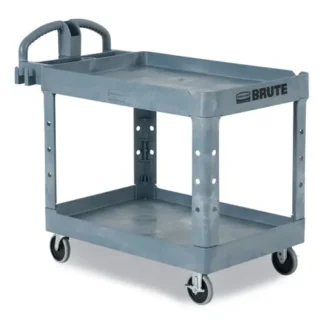 Rubbermaid® Commercial BRUTE Heavy-Duty Ergo Handle Utility Cart, Two-Shelf, 500 lb Capacity, Gray