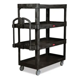 Rubbermaid® Commercial BRUTE Heavy-Duty Ergo Utility Cart, 4-Shelf, 700 lb Capacity, Black