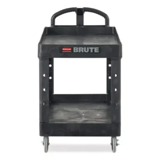 Rubbermaid® Commercial BRUTE Heavy-Duty Utility Cart, Plastic, Black, 2 Shelves, 500 lb Capacity