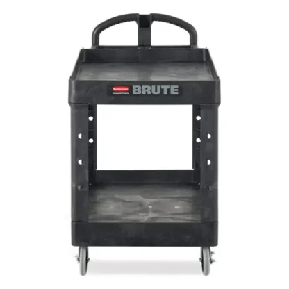 Rubbermaid® Commercial BRUTE Heavy-Duty Utility Cart, Plastic, Black, 2 Shelves, 500 lb Capacity