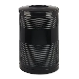 Rubbermaid® Commercial Classics Perforated Open Top Receptacle, 51 gal, Steel, Black