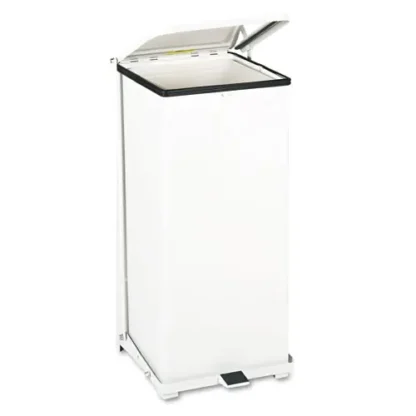 Rubbermaid® Commercial Defenders Heavy-Duty Steel Step Can, 13 gal, Steel, White