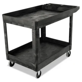Rubbermaid® Commercial Heavy-Duty Utility Cart with Lipped Shelves, 2-Shelf, 500 lb Capacity, Black