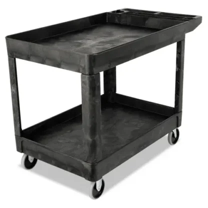 Rubbermaid® Commercial Heavy-Duty Utility Cart with Lipped Shelves, 2-Shelf, 500 lb Capacity, Black