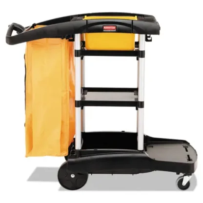 Rubbermaid® Commercial High Capacity Cleaning Cart, Black, Plastic, 4 Shelves, 2 Bins