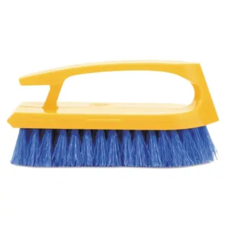 Rubbermaid® Commercial Iron-Shaped Handle Scrub Brush, Blue Polypropylene Bristles, Yellow Plastic Handle