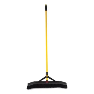 Rubbermaid® Commercial Maximizer Push-to-Center Broom, 24", Polypropylene Bristles, Yellow/Black