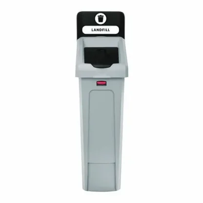 Rubbermaid® Commercial Slim Jim Recycling Station Kit, 1-Stream Landfill, 23 gal, Plastic, Gray/Black