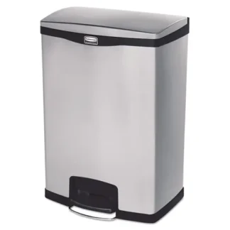 Rubbermaid® Commercial Slim Jim Stainless Steel Step-On Container, Front Step Style, 24 gal, Stainless Steel, Black