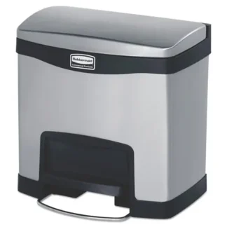 Rubbermaid® Commercial Slim Jim Stainless Steel Step-On Container, Front Step Style, 4 gal, Stainless Steel, Black