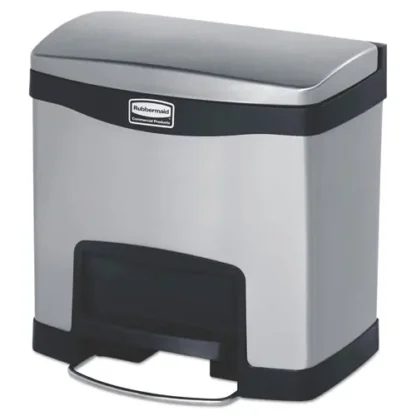 Rubbermaid® Commercial Slim Jim Stainless Steel Step-On Container, Front Step Style, 4 gal, Stainless Steel, Black