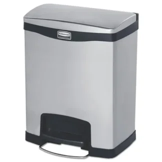 Rubbermaid® Commercial Slim Jim Stainless Steel Step-On Container, Front Step Style, 8 gal, Stainless Steel, Black