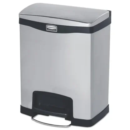Rubbermaid® Commercial Slim Jim Stainless Steel Step-On Container, Front Step Style, 8 gal, Stainless Steel, Black