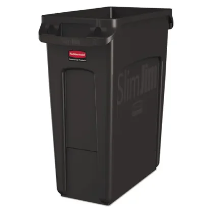 Rubbermaid® Commercial Slim Jim with Venting Channels, 16 gal, Plastic, Black