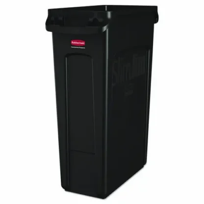 Rubbermaid® Commercial Slim Jim with Venting Channels, 23 gal, Plastic, Black