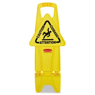 Rubbermaid® Commercial Stable Multi-Lingual Safety Sign, Yellow