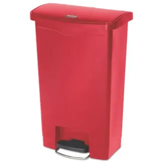 Rubbermaid® Commercial Streamline Resin Step-On Container, Front Step Style, 13 gal, Polyethylene, Red