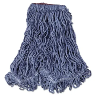 Rubbermaid® Commercial Super Stitch Blend Mop Head, Cotton/Synthetic Blend, Large, 1" Red Headband, Blue, 6/Carton