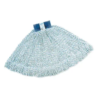 Rubbermaid® Commercial Super Stitch Finish Mop, Cotton/Synthetic Blend, White, Large, 1" Blue Headband