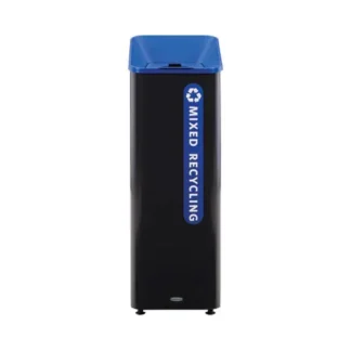 Rubbermaid® Commercial Sustain Decorative Refuse with Recycling Lid, 15 gal, Metal/Plastic, Black/Blue