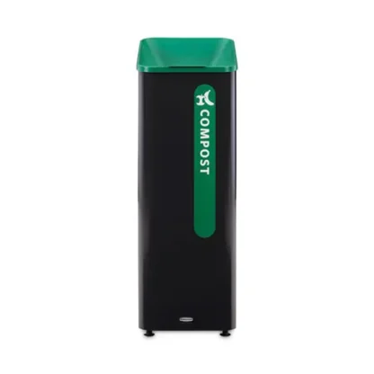 Rubbermaid® Commercial Sustain Decorative Refuse with Recycling Lid, 15 gal, Metal/Plastic, Black/Green