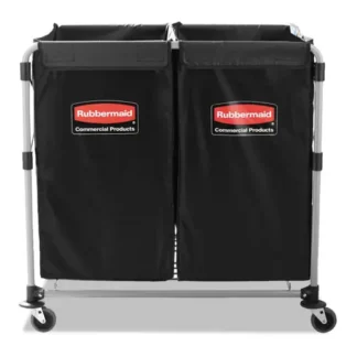 Rubbermaid® Commercial Two-Compartment Collapsible X-Cart, Black/Silver, 2.49 cu ft Capacity