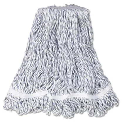 Rubbermaid® Commercial Web Foot Finish Mop, White, Medium, Cotton/Synthetic Blend, 1" White Headband, 6/Carton