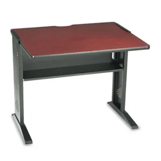 Safco® Computer Desk with Reversible Top, 35.5" x 28" x 30", Mahogany/Medium Oak/Black