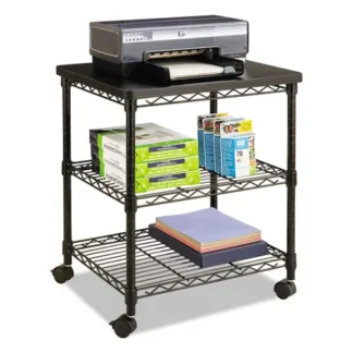 Safco® Desk Side Wire Machine Stand, 3-Shelf, 200 lb Capacity, Black, 24"W x 20"D x 27"H