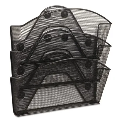 Safco® Onyx Magnetic Mesh Panel Accessories, 3 File Pocket, Black