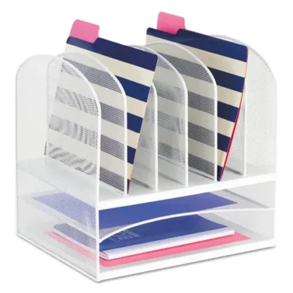 Safco® Onyx Mesh Desk Organizer with Two Horizontal and Six Upright Sections, White