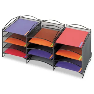 Safco® Onyx Steel Mesh Literature Sorter, 12 Compartments, Black