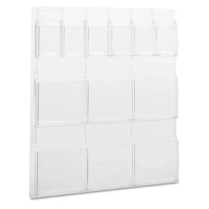 Safco® Reveal Clear Literature Display, 12 Compartments, Clear, 30"W x 2"D x 34.75"H
