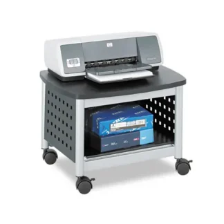 Safco® Scoot Under-Desk Printer Stand, Metal, 2 Shelves, Black/Silver, 100 lb Capacity