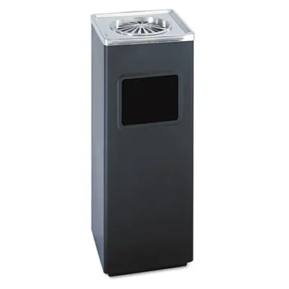 Safco® Square Ash 'N' Trash Sandless Urn, Stainless Steel, Black