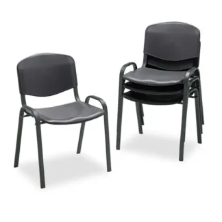 Safco® Stacking Chair, Supports Up to 250 lb, 18" Seat Height, Black Seat, Black Back, Black Base, 4/Carton