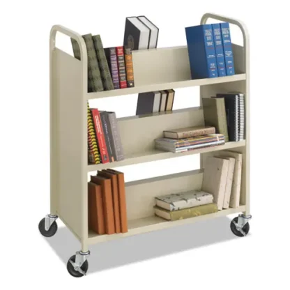Safco® Steel Double-Sided Book Cart, 6 Shelves, 300 lb Capacity, Sand