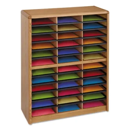 Safco® Steel/Fiberboard Literature Sorter, 36 Compartments, Oak