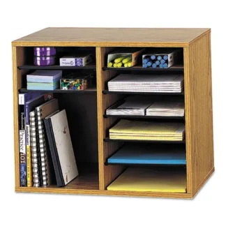 Safco® Wood/Fiberboard Literature Sorter, 12 Compartments, Oak