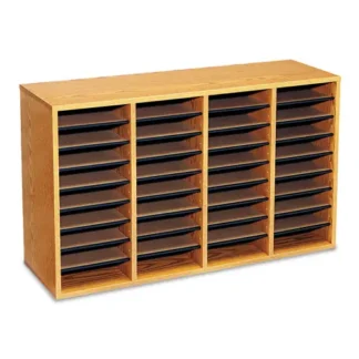 Safco® Wood/Laminate Literature Sorter, 36 Compartments, Medium Oak