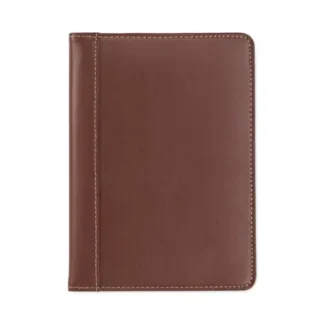 Samsill® Contrast Stitch Leather Padfolio, Open Style, Brown, 6.25" x 8.75"