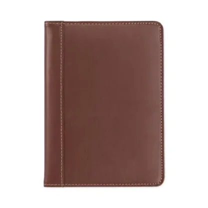 Samsill® Contrast Stitch Leather Padfolio, Open Style, Brown, 6.25" x 8.75"