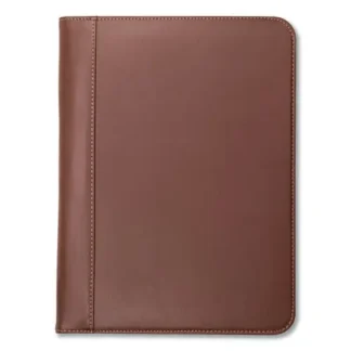 Samsill® Contrast Stitch Leather Padfolio, Leather, Tan, 8.5" x 11"
