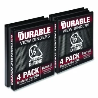 Samsill® Durable D-Ring View Binders, 3 Rings, 0.5" Capacity, Black, 4/Pack
