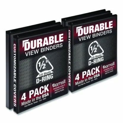 Samsill® Durable D-Ring View Binders, 3 Rings, 0.5" Capacity, Black, 4/Pack