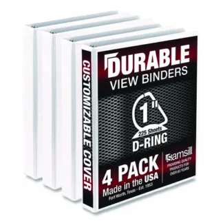 Samsill® Durable D-Ring View Binders, 3-Ring, 1" Capacity, White, 4-Pack